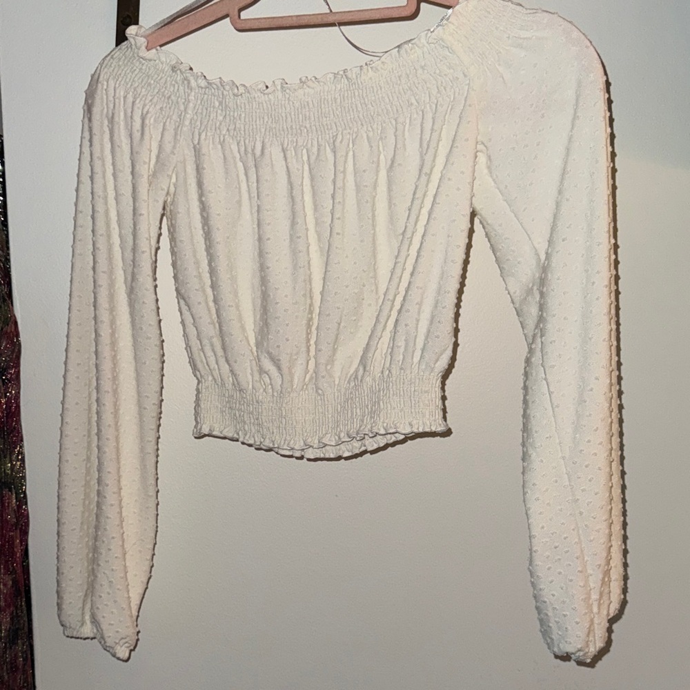 Divided White Textured Off-Shoulder Blouse